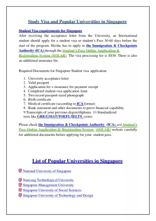 Study Visa and Popular Universities in Singapore