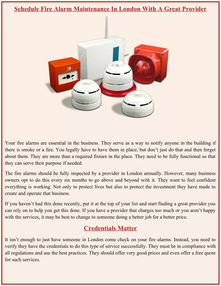 schedule fire alarm maintenance in london with