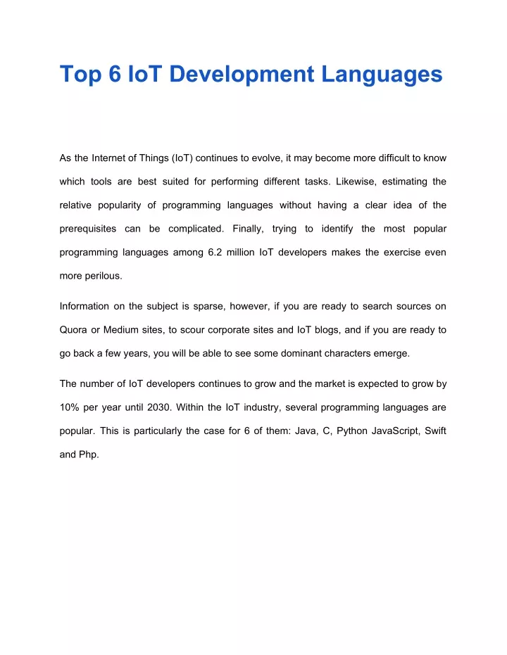 top 6 iot development languages