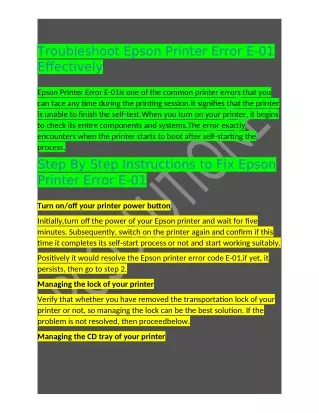troubleshoot epson printer error e 01 effectively