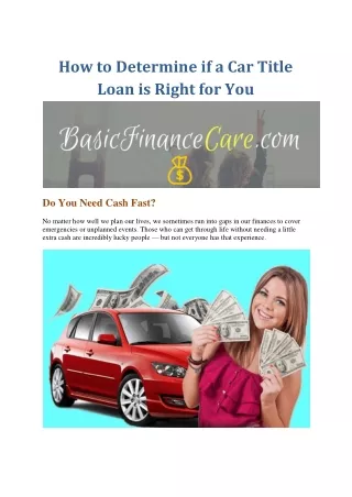 How to Determine if a Car Title Loan is Right for You