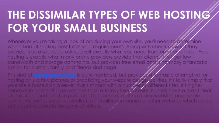 the dissimilar types of web hosting for your small business