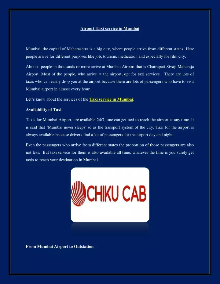 airport taxi service in mumbai