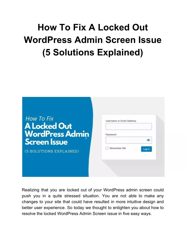 how to fix a locked out wordpress admin screen