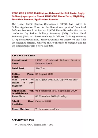 upsc cds 2 2020 notification released