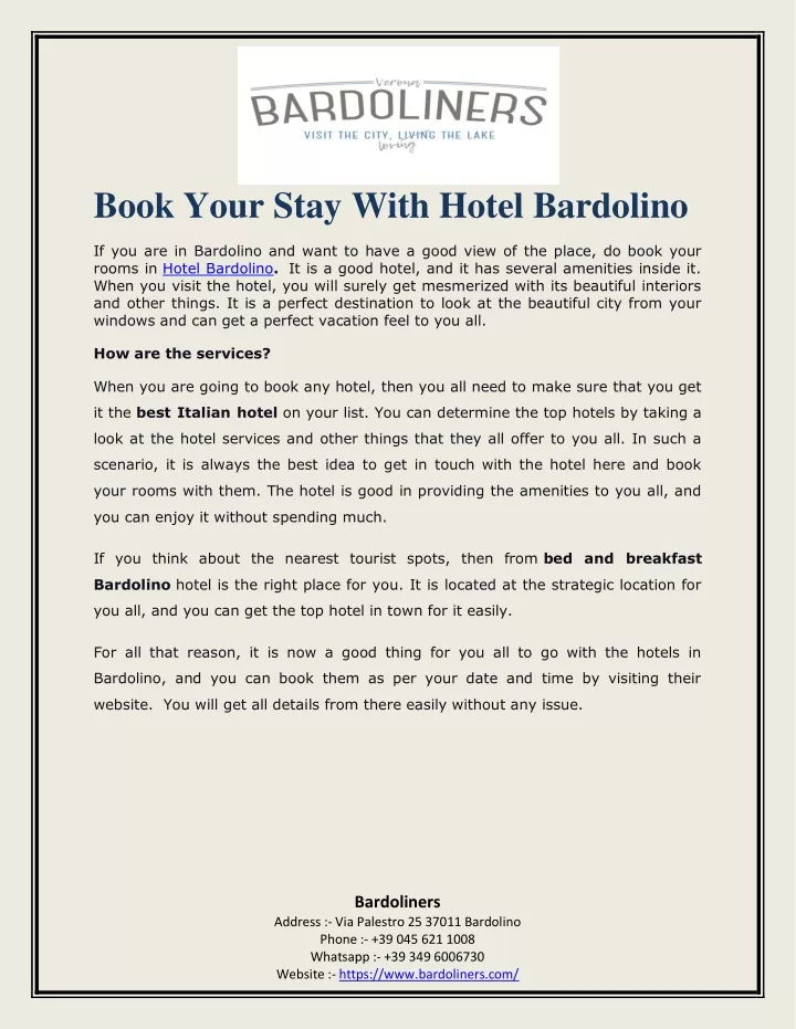 book your stay with hotel bardolino