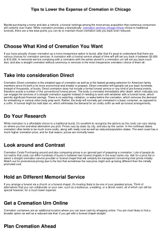 Tips to Lower the Cost of Cremation in Chicago