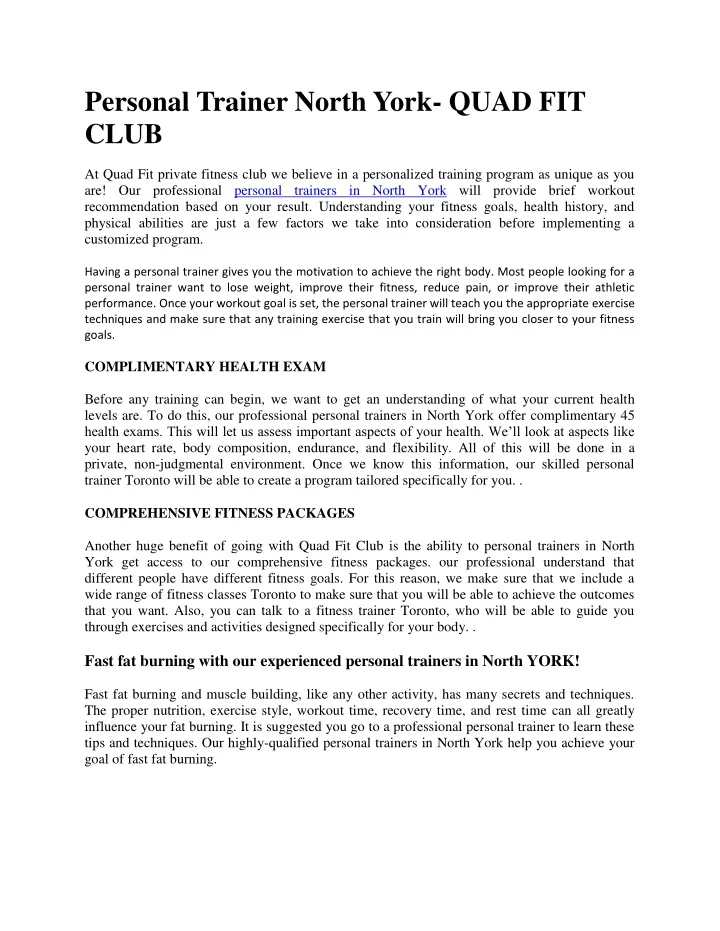 personal trainer north york quad fit club