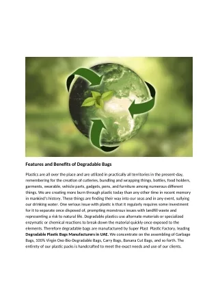 features and benefits of degradable bags