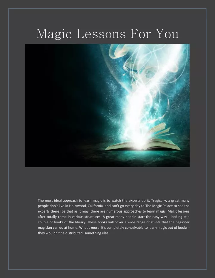 magic lessons for you
