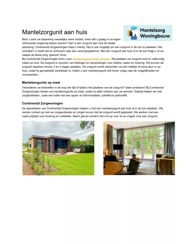 mantelzorgunit aan huis