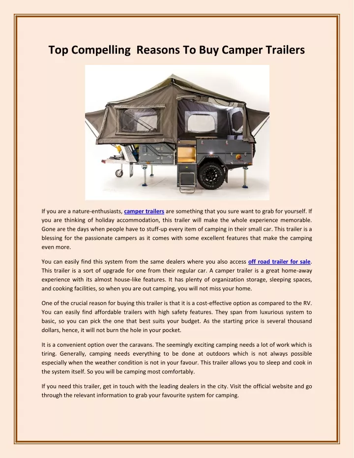 top compelling reasons to buy camper trailers