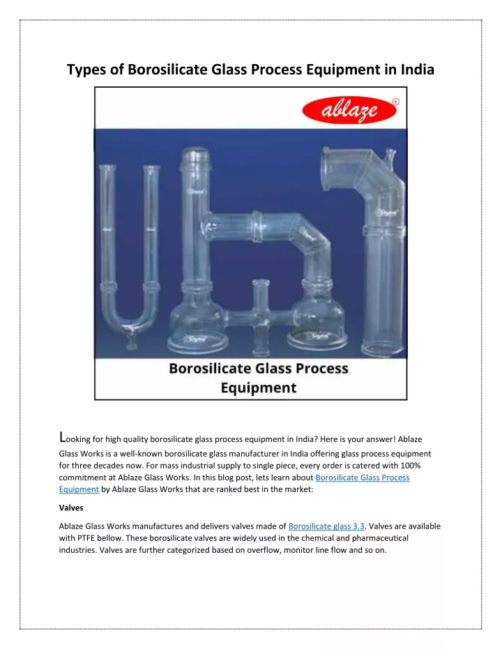 types of borosilicate glass process equipment