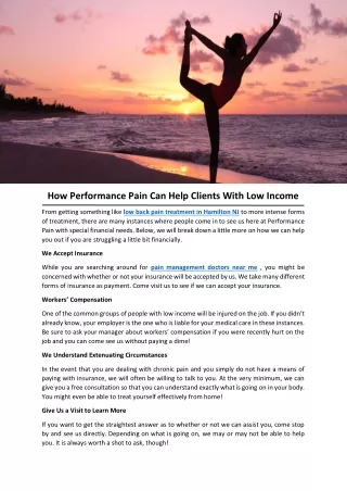 How Performance Pain Can Help Clients With Low Income