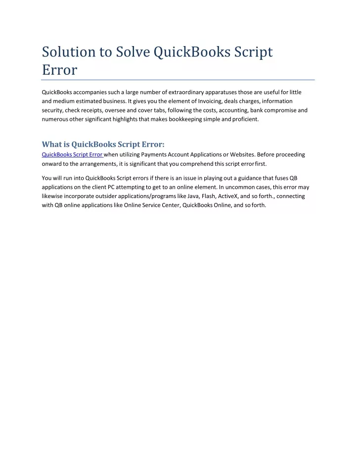 solution to solve quickbooks script error