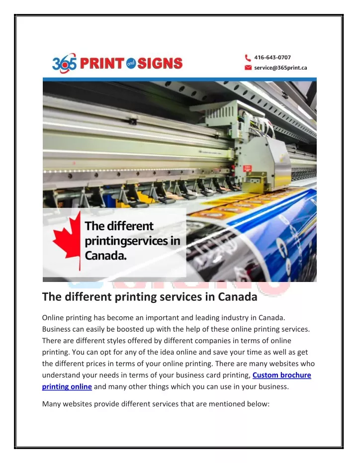 the different printing services in canada