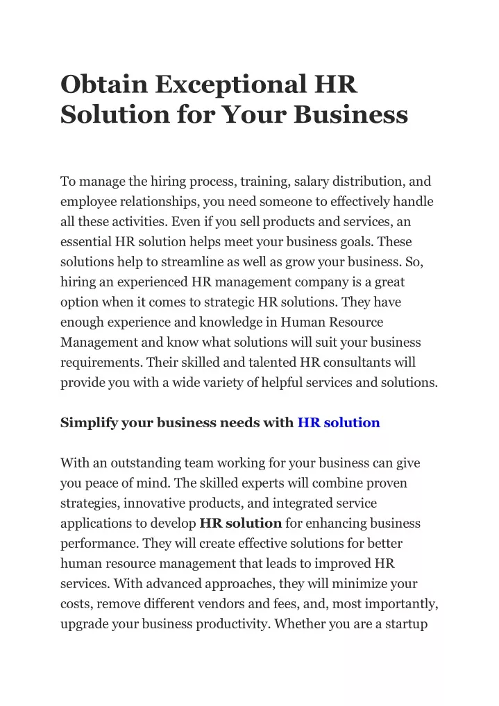 obtain exceptional hr solution for your business