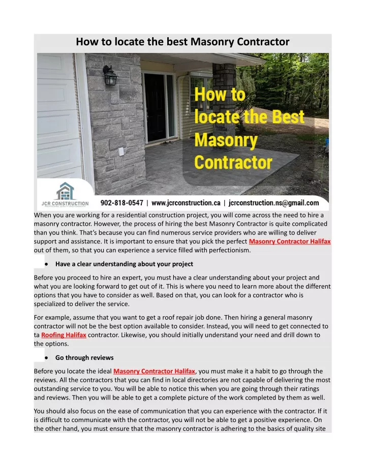 how to locate the best masonry contractor