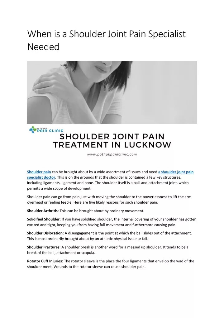 when is a shoulder joint pain specialist needed