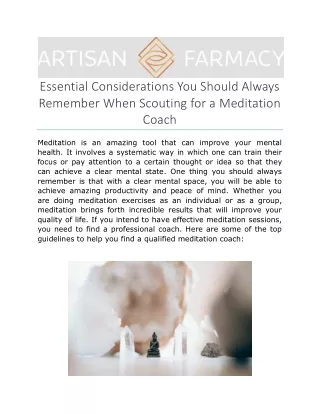 Essential Considerations You Should Always Remember When Scouting for a Meditation Coach