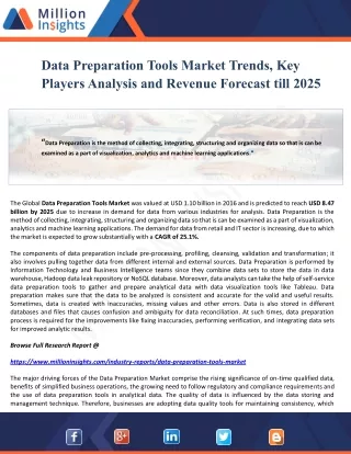 Data Preparation Tools Market Trends, Key Players Analysis and Revenue Forecast till 2025