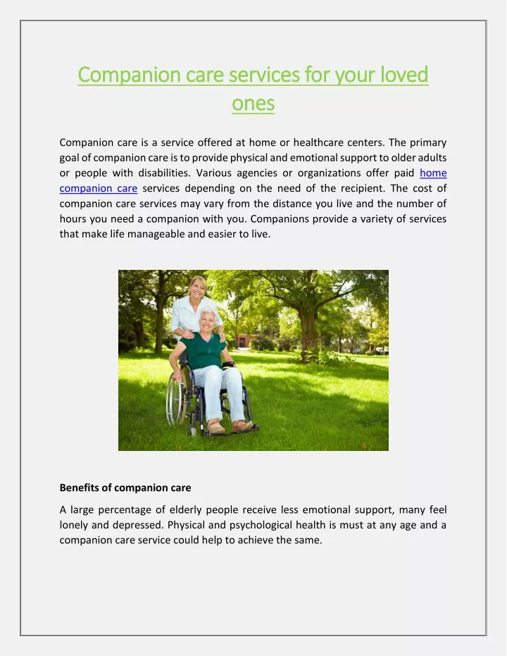 companion care services for your loved companion