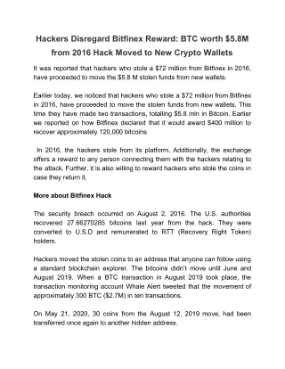 hackers disregard bitfinex reward btc worth 5 8m