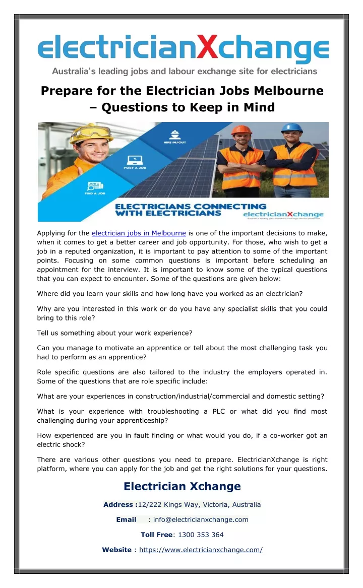 prepare for the electrician jobs melbourne