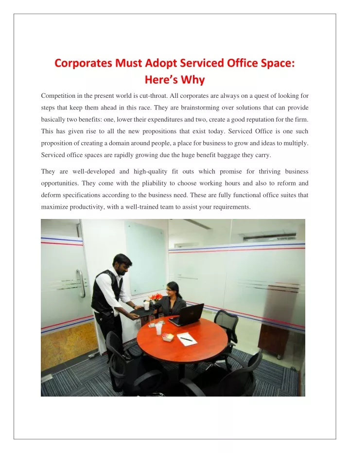 corporates must adopt serviced office space here