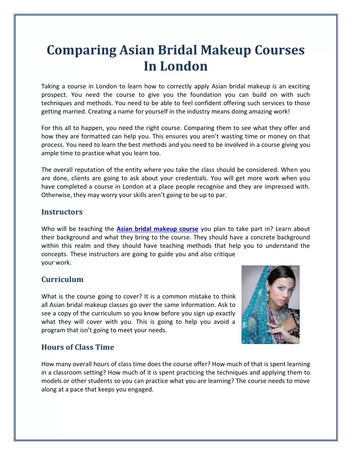 comparing asian bridal makeup courses in london
