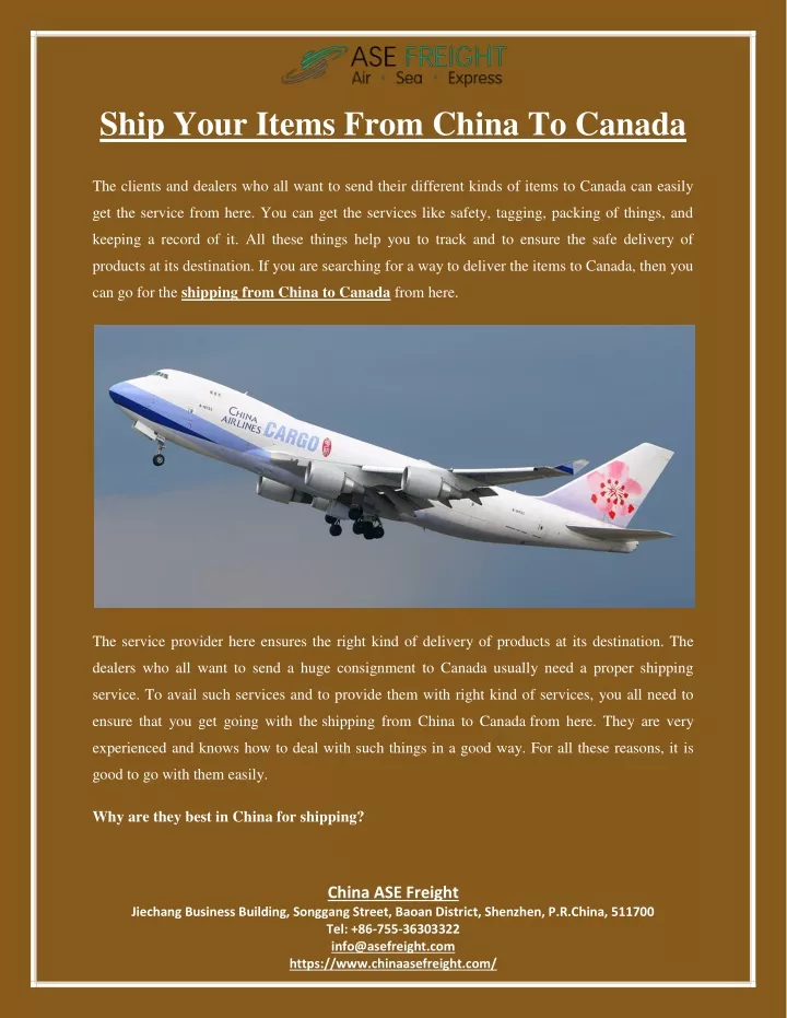 ship your items from china to canada
