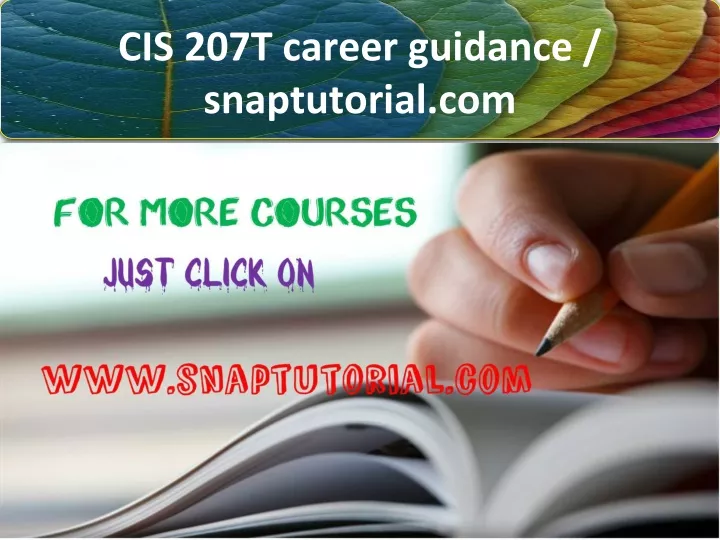 cis 207t career guidance snaptutorial com