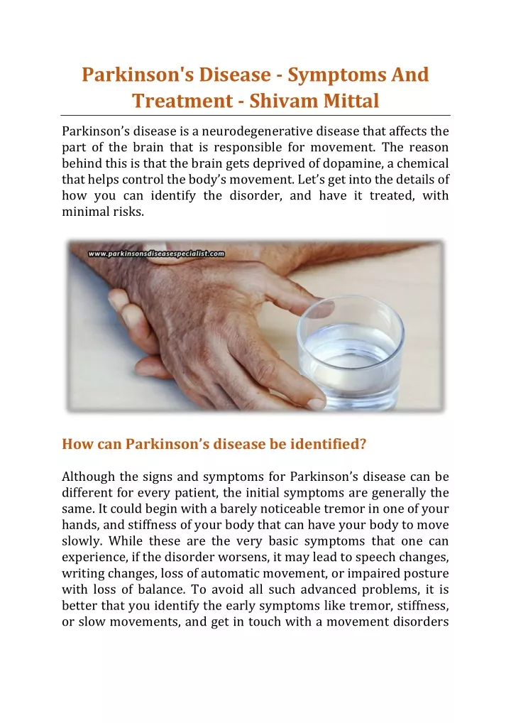 parkinson s disease symptoms and treatment shivam