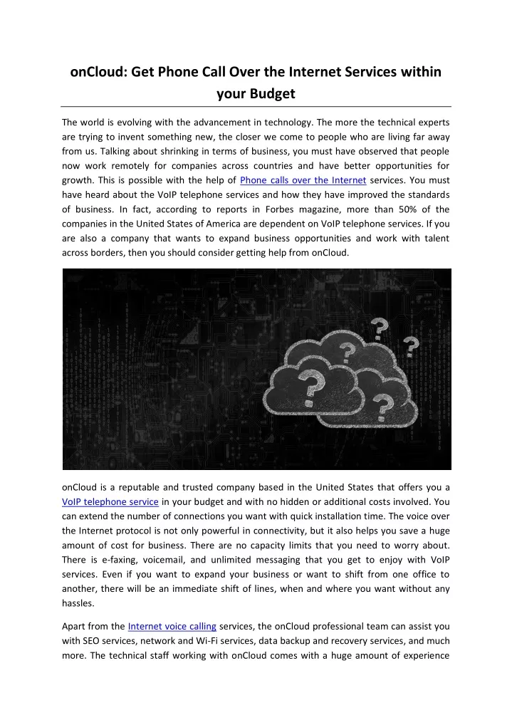 oncloud get phone call over the internet services