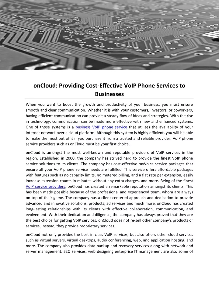 oncloud providing cost effective voip phone