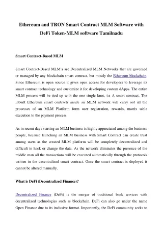 ethereum and tron smart contract mlm software with