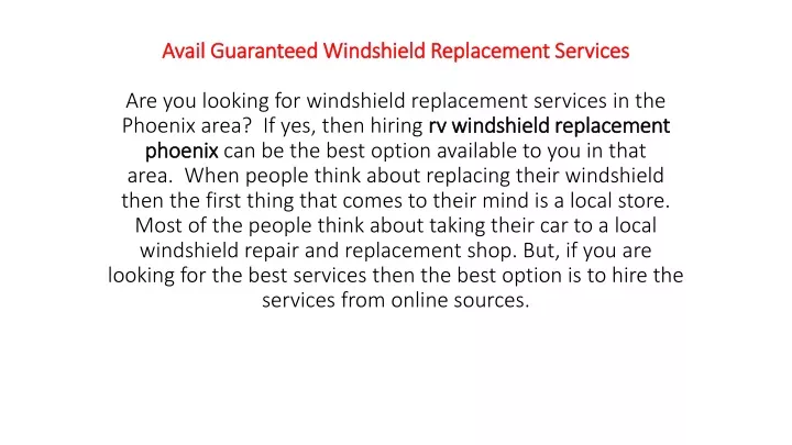 avail guaranteed windshield replacement services