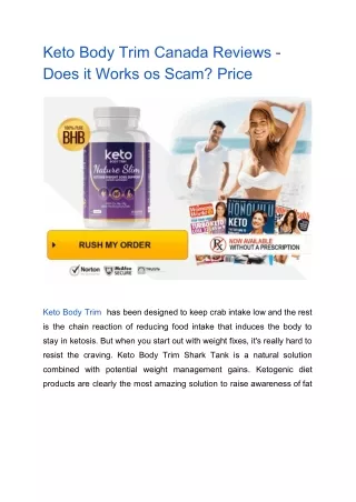 Keto Body Trim Canada Reviews - Does it Works os Scam? Price
