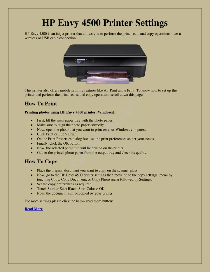 hp envy 4500 printer settings