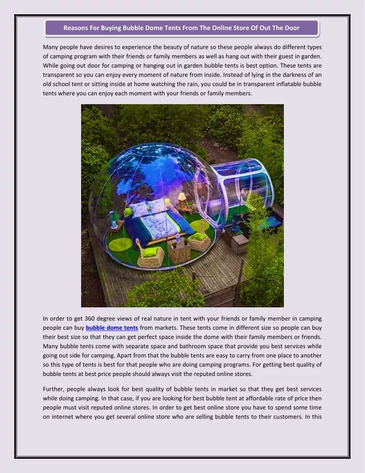 reasons for buying bubble dome tents from