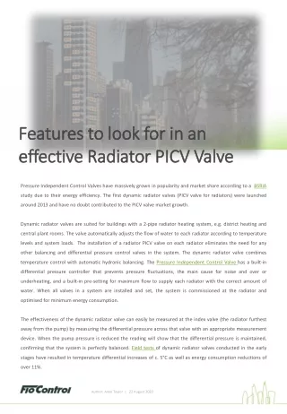 Features to look for in an effective Radiator PICV Valve