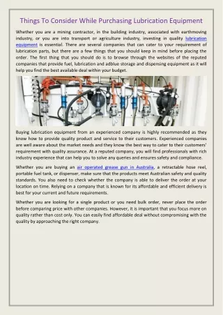 things to consider while purchasing lubrication
