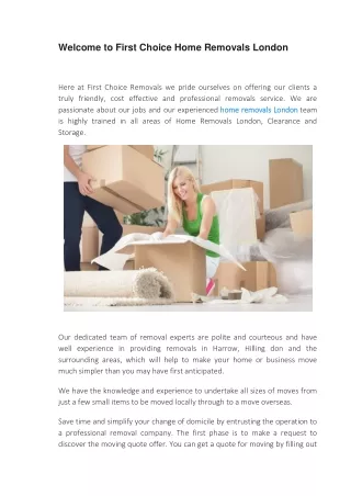 welcome to first choice home removals london