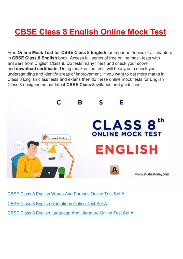 cbse class 8 english online mock test
