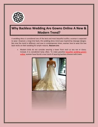 Why Backless Wedding Are Gowns Online A New & Modern Trend?