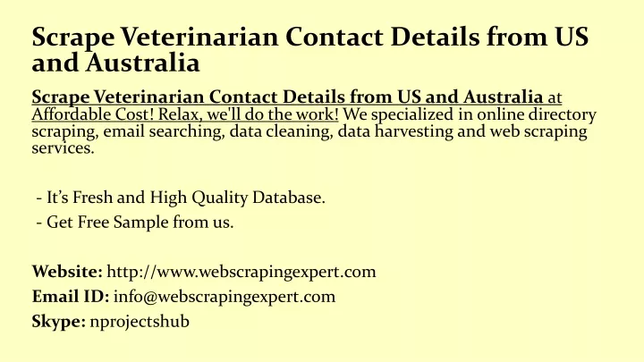 scrape veterinarian contact details from us and australia