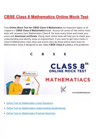 cbse class 8 mathematics online mock test