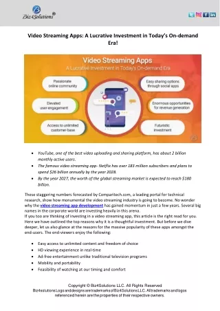 video streaming apps a lucrative investment