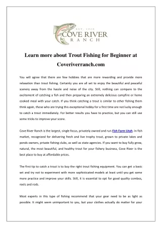learn more about trout fishing for beginner at