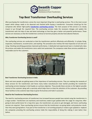 Top Best Transformer Overhauling Services